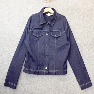 Vintage Crop Denim Jacket Womens XS Blue Fitted Stretch Y2K USA Made KOJI YOHJI